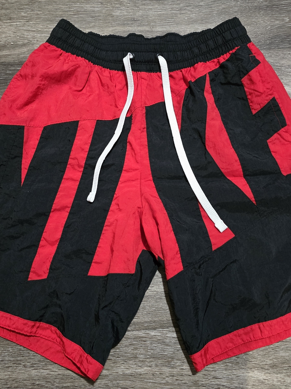 Nike Men's Red and Black Athletic Shorts with White Drawstring